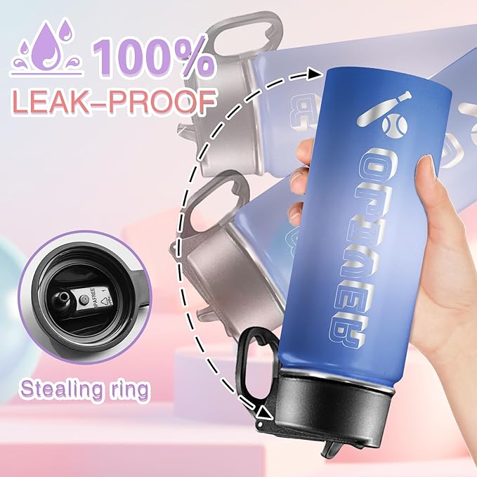 Personalized Water Bottles for Kids with Name for School Customized Christmas Birthday Gifts for Boys Girls Custom Sport Stainless Steel Cup with Straw Lid 18oz for Men Women