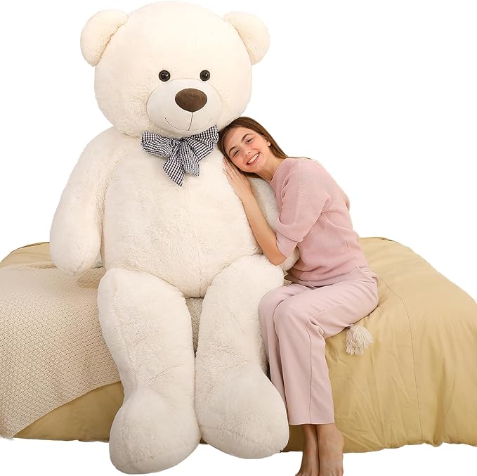 MaoGoLan Giant White Teddy Bear Stuffed Animal 6 Feet,Soft Cuddly Smiling Face Big Life Size Valentines Teddy Bear Plush Gift for Boyfriend Girlfriend,Brithday