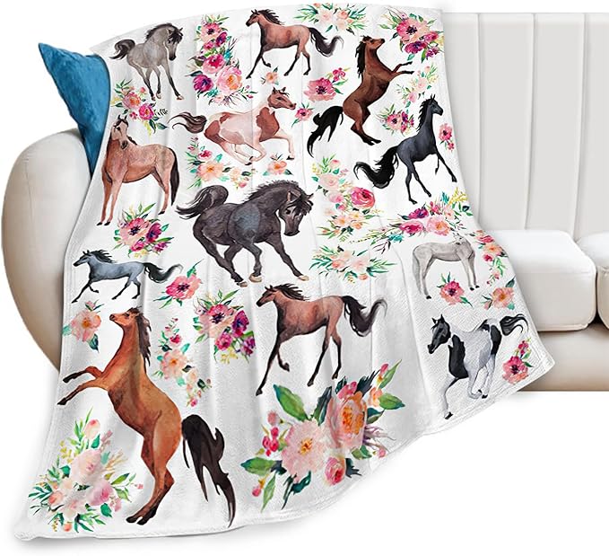 Horse Blanket Horse Throw Blanket Gifts for Girls Women Kids Boys Adults Man Super Soft Cozy Plush Fluffy Fuzzy Fleece Blanket Decor 40''X50''