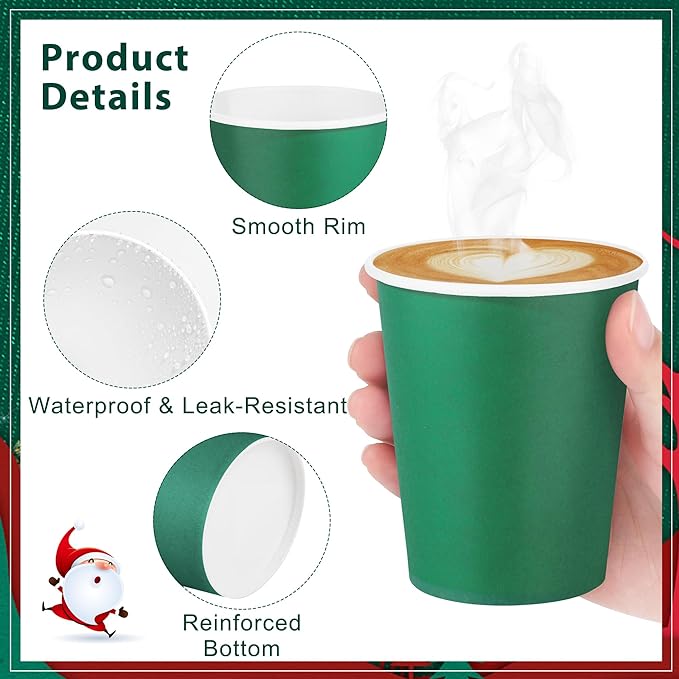 144 Pieces Christmas Paper Cups 9 Oz Disposable Coffee Paper Cups Holiday Party Cup Beverage Drinking Cup for Christmas, Wedding, Birthday, Party, DIY, and Picnic (Red, Green)