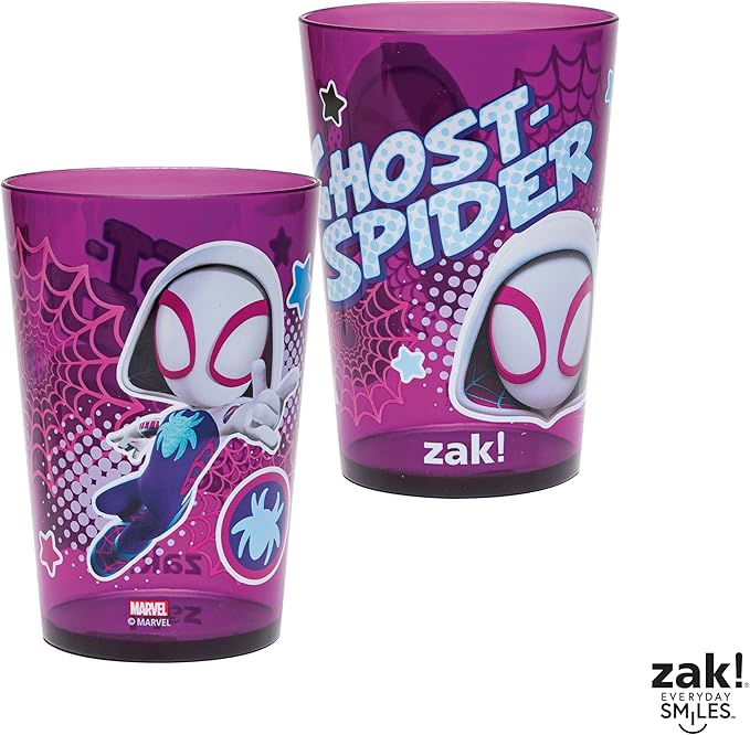 Zak Designs Marvel Spider-Man Nesting Tumbler Set for At Home, 14.5oz Non-BPA Plastic Cups, 4-Pack (Spidey and His Amazing Friends)