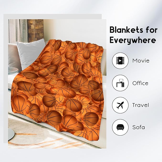 Basketball Gifts for Boys, Basketball Blanket for Girls Boys, Sport Throw Blankets for Player, Kids Throws for Couch Bed, Fleece Plush Throws Present Ideas (50x60 Inch)