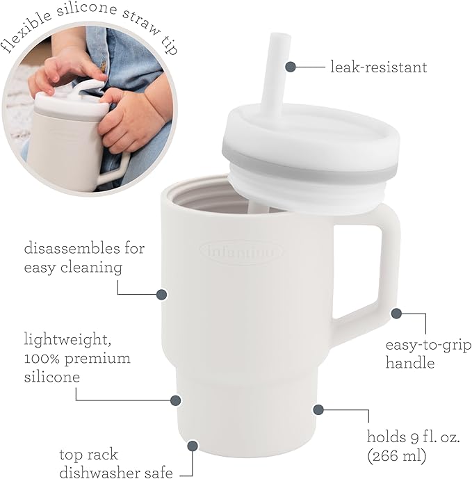 Infantino My 1st Tumbler, Silicone Sippy Cup with Straw & Handle, Spill-Resistant Baby Cup for On-the-Go, BPA-Free Transition Bottle