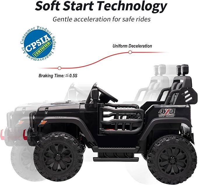 2 Seater Ride on Toy Car for Kids, 24V 4WD Ride-on Truck Kids Electric Car with Remote Control, 4x200W Motors - Black