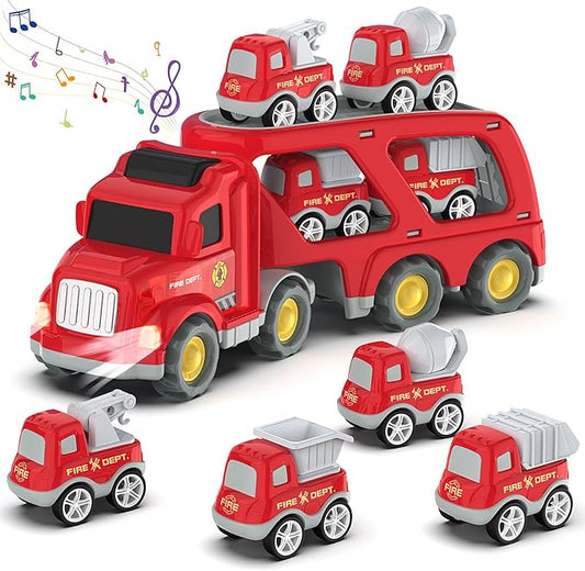 Veslier Toddler Car Toys for 3 4 5 Years Old Construction Transport Truck with 4 Pack Small Pull Back Construction Vehicles Friction Power Cars Christmas Birthday Gifts for Kids Boys Girls