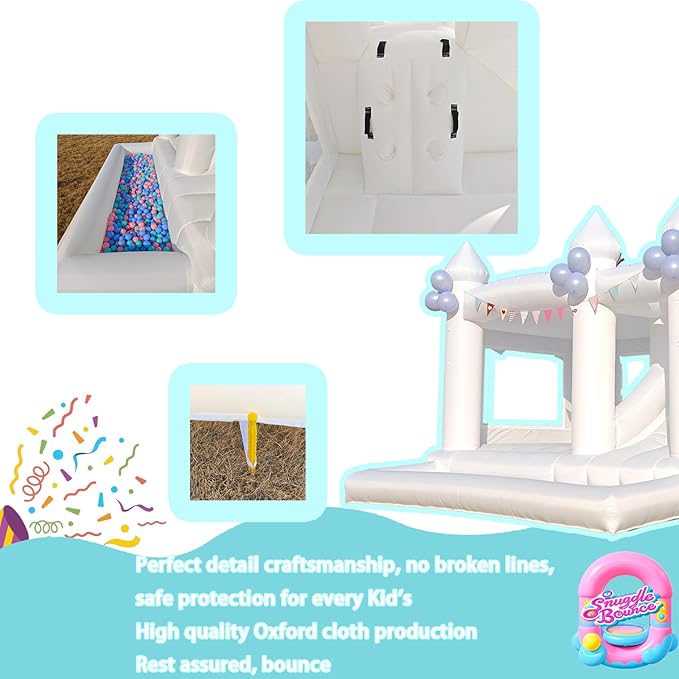 13FT White Bounce House Castle with Ball Pits and Slides Bounce House for Big Kids Thickening Oxford Inflatable Bounce House Inflatable Party Supplies/Holiday Decorations（Including Blower）
