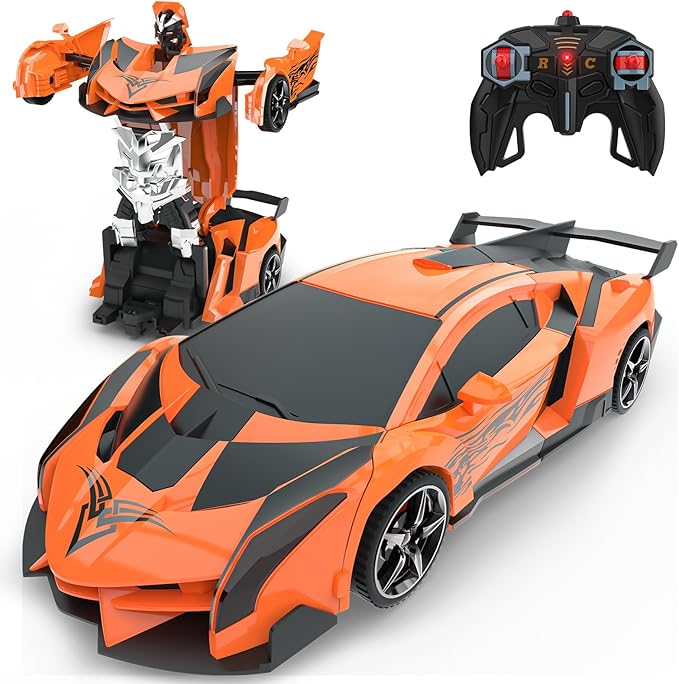 BLUEJAY Transform Rc Cars for Boys 4-7 8-12, 2.4Ghz 1:18 Scale Remote Control Car Transforming Robot, One-Button Deformation 360° Rotation and Drift Car Toy Gifts for Boys 3-5 (Orange)