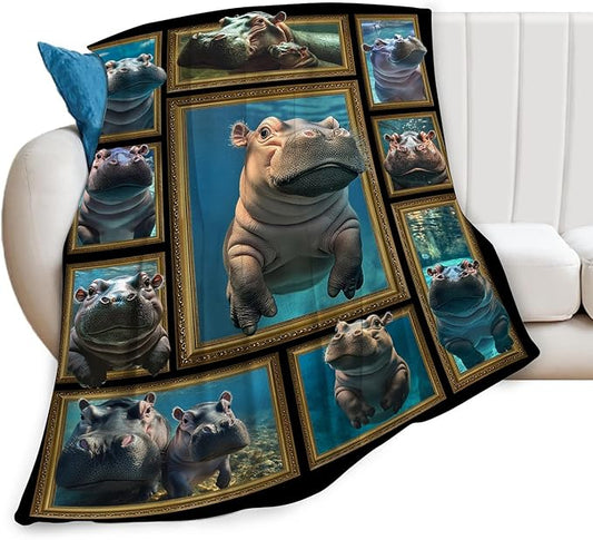 Hippo Throw Blanket Ultra Soft Cozy Cute Hippo Blanket Fleece Fuzzy Plush Hippo Lovers Decor Gifts for Women Girls Adults Couch Sofa 60"x50"