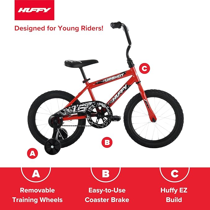 Huffy Upshot 12/16/20 Inch Boys' Bike for Kids, Ages 3+ Years Old, Multiple Color Options, Removable Training Wheels (12" and 16" Only), BMX Design, Designed for Growth, Durable, Easy Assembly