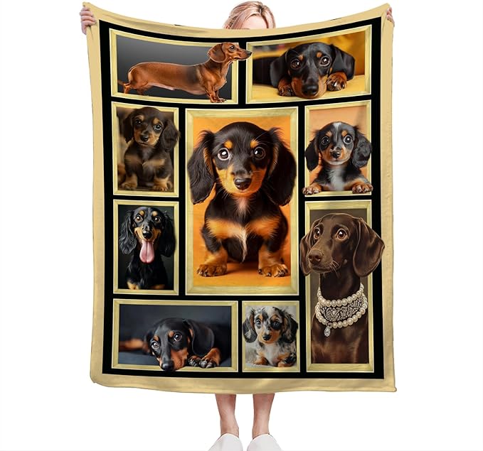 Dachshund Blanket Fleece Soft Warm Plush Cute Wiener Dog Animal Throw Blanket Lightweight Plush Fuzzy Cozy Sausage Dog Blankets for Lover Kids Adult Suitable for Couch Sofa Bed 80"X60"