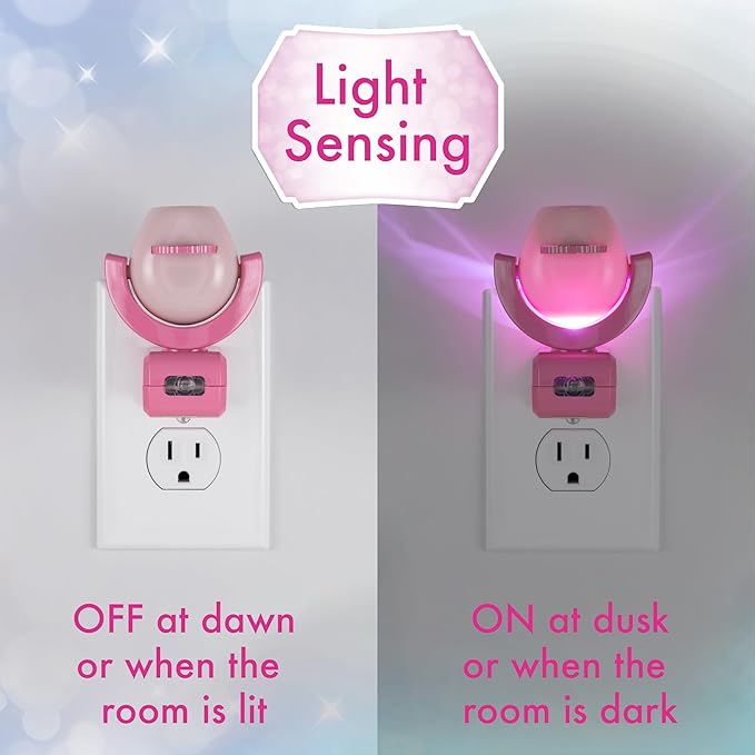Projectables Disney Princess LED Kids Night Light, Projector, Plug-In, Dusk-to-Dawn Sensor, Belle, Jasmine, Ariel, Moana, Tiana & Mulan, Pink, 11738
