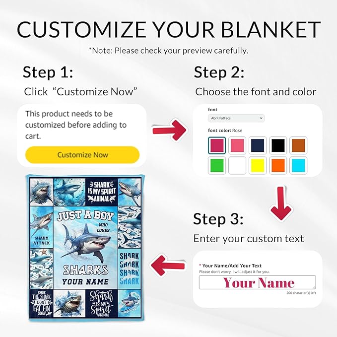 Personalized Shark Throw Blanket - 30 x 40 Inches Shark Themed Gifts for Kids, Boys - Colorful Cute Cozy Blankets for Crib, Office