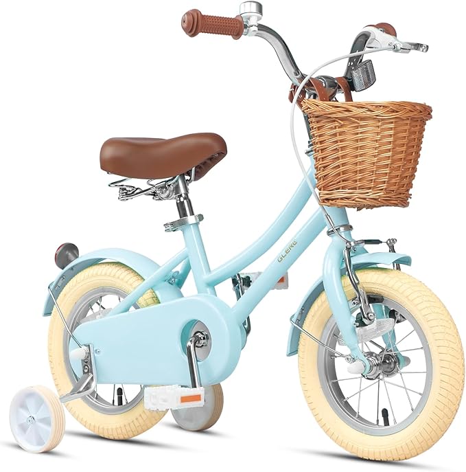 Glerc Little Molly 12-20 Inch Kids Retro Cruiser Bike for 2-13 Year Old with Wicker Basket & Training Wheels/Kickstand, Multiple Colors