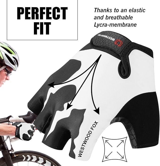 Cycling Gloves Half Finger Unisex Padded Grips Palm Bicycle Summer MTB Bike Gloves for Men Women Non-Slip Fingerless Short Mountain Bike Sports Hiking Climbing Gym