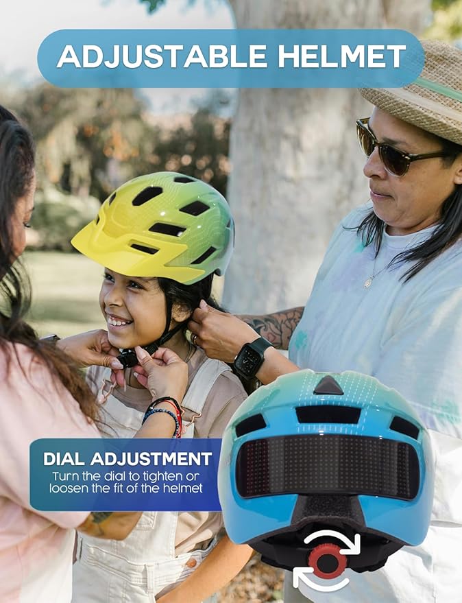 Kids Helmet - Toddler Bike Helmet with LED Turnning/Stop Signals & Customizable Display - Breathable Lightweight Boy/Girl Helmet for Skateboard, Roller Skate, Scooter