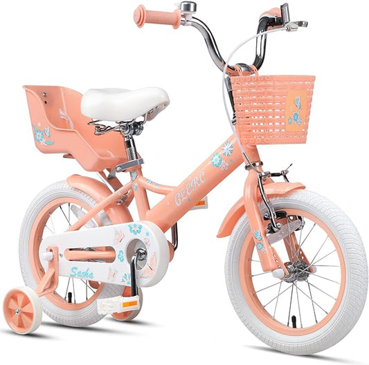 Glerc Sasha Girls Bike, 12-20 Inch Kids Bike for Children Ages 2-13 Years, Kids Bicycle with Doll-Seat & Basket & Training Wheels, Multiple Colors