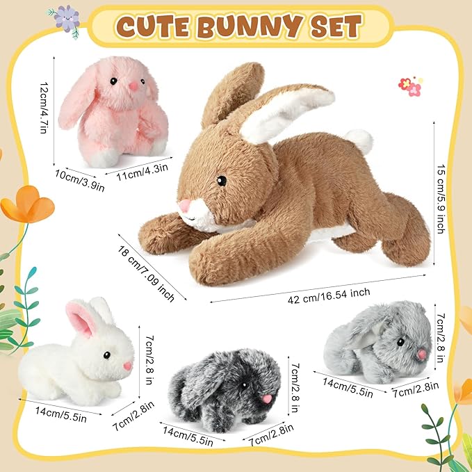 Syhood 5-Piece Bunny Stuffed Animal Set: Mommy Bunny Plush Doll with 4 Babies - Cute Fluffy Plush Rabbits for Huggable Sleeping, Holiday, Birthday Gifts