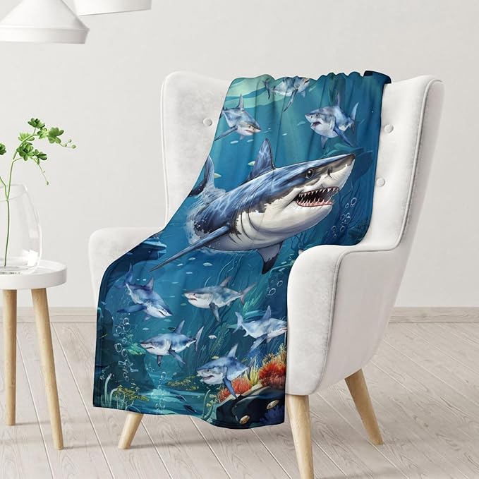 Shark Blanket for Adults - Soft, Warm Funny Shark Gifts for Men - 60 x 80 Inches Twin Size Blankets for Bed, Couch