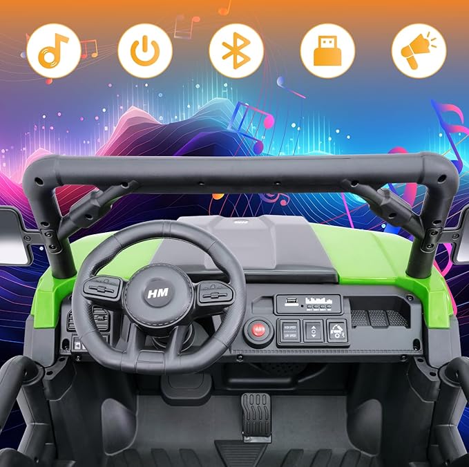 24V UTV 2 Seater Dump Truck with Remote Control, Electric Dump Bed, 4WD Power Ride on Truck Cars 6x6 Wheels, Music, Storage Trunk, Shovel for Kids-Green