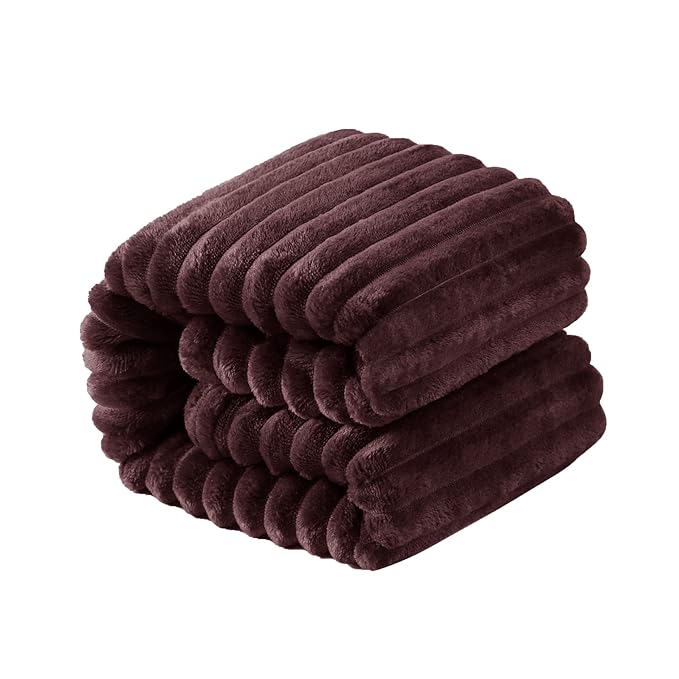 NTBAY Plush Soft Flannel Baby Blanket, Warm and Cozy Unisex Toddler Blanket with Stripe Pattern for Stroller, Crib, Travel, 30x40 Inches, Dark Brown