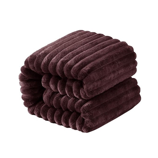 NTBAY Plush Flannel Oversized Baby Blanket, 50X60 Inches Soft and Warm Toddler Blanket with Striped Texture Nursery Bed Blanket for Stroller, Crib, Travel, Baby Gift, 50"x60", Brown