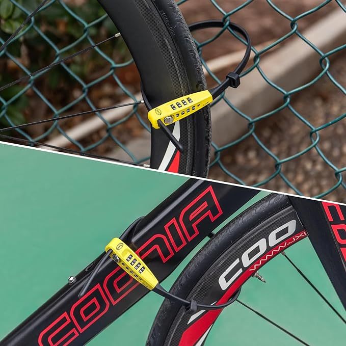 CXWXC Zip Tie Lock - 4-Digit Combo Cable Locks for Bike Motorcycle Helmet, Skateboard, Skis, Snowboard, Stroller & Cabinet - Ideal for Lightweight Security (2PC - Yellow, 45CM)