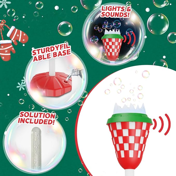 Christmas Bubble Machine for Kids, Garden Lamp Bubble Toy with Colorful Lighting and Music for Toddlers, Rechargable Bubbles Blower Maker Outdoor Toys for Christmas Birthday Wedding Party (Red)
