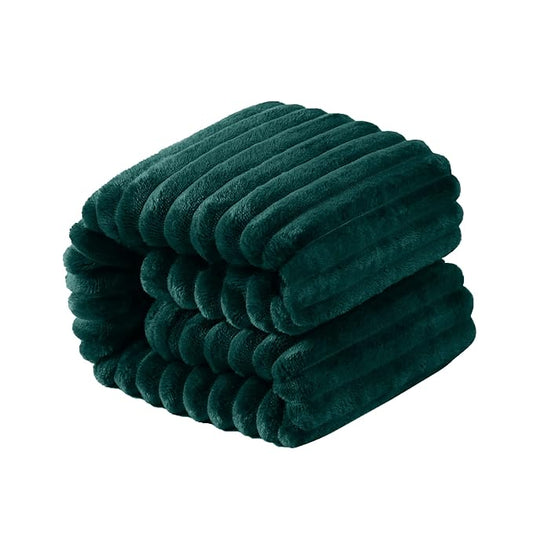 NTBAY Plush Flannel Oversized Baby Blanket, 50X60 Inches Soft and Warm Toddler Blanket with Striped Texture Nursery Bed Blanket for Stroller, Crib, Travel, Baby Gift, 50"x60", Dark Green