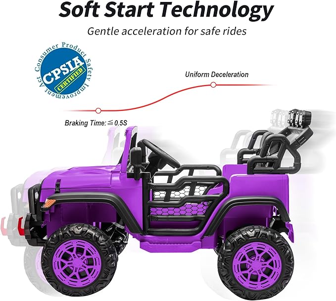 2 Seater Electric Ride on Car Truck, 24V 4x4 Ride on Toy for Kids 4-8 with Remote Control, EVA Tires - Purple