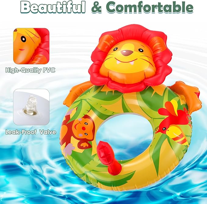 HeySplash Inflatable Swim Ring, Durable Animals Shaped Summer Pool Beach Party Swimming Float Tube, Water Fun Swimming Pool Toys for Kids Water Activities, 70cm Diameter, Yellow Lion
