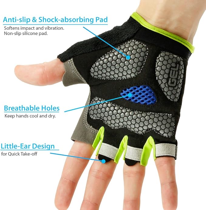 GEARONIC Mens Cycling Gloves, Fingerless Mountain Bike Gloves for Men, Breathable MTB bicycle gloves, Gel Padded Road biking gloves, Anti-slip Road Motorcycle Gloves for Men/Women, Half Finger Guantes