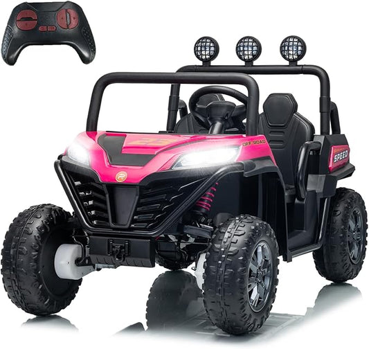 24V 2 Seater Kids Ride On Truck, 4WD Battery Powered Electric Car with Remote Control, Girls Tractor with 4x100W Powerful Motors, Bluetooth, Pink