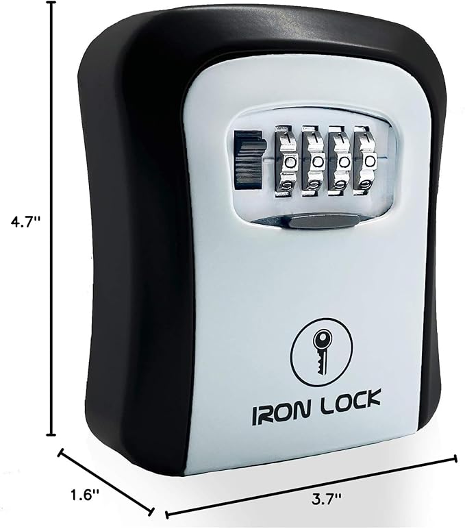 Iron Lock® Wall Mount Key Lock Box for Keys 4 Digit Combination with Resettable Code with A B Switch Indoor Outdoor Waterproof House Key lockbox for Spare House Keys 5 Capacity (Medium, Grey)