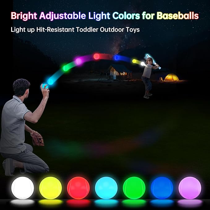 LED Tball Set for Toddlers 3-5, 5-8, Light up Tee Ball Set for Toddlers, Glow in The Dark T Ball Set for Kids 3-5, Kids Outdoor Toys Baseball Toys Gifts for Boys Girls (Blue)