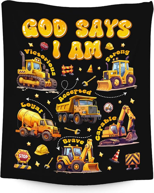 Truck Blanket for Boys, Car Gifts for Toddler Boys, Throw for Son, Excavator Kids Inspirational Gifts, Fleece Warm Cozy for Couch Bed, 50"x60"