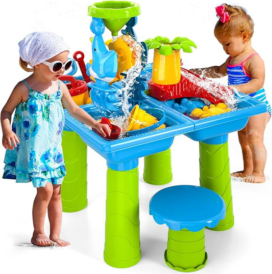 4-in-1 Water Sand Table Outside Toys for Kids 4-8, Sensory Table Summer Beach Outdoor Toddlers Toys Play Table, Birthday Gifts for Kids Children Boys Girls Ages 3 4 5 6 7 Years Old