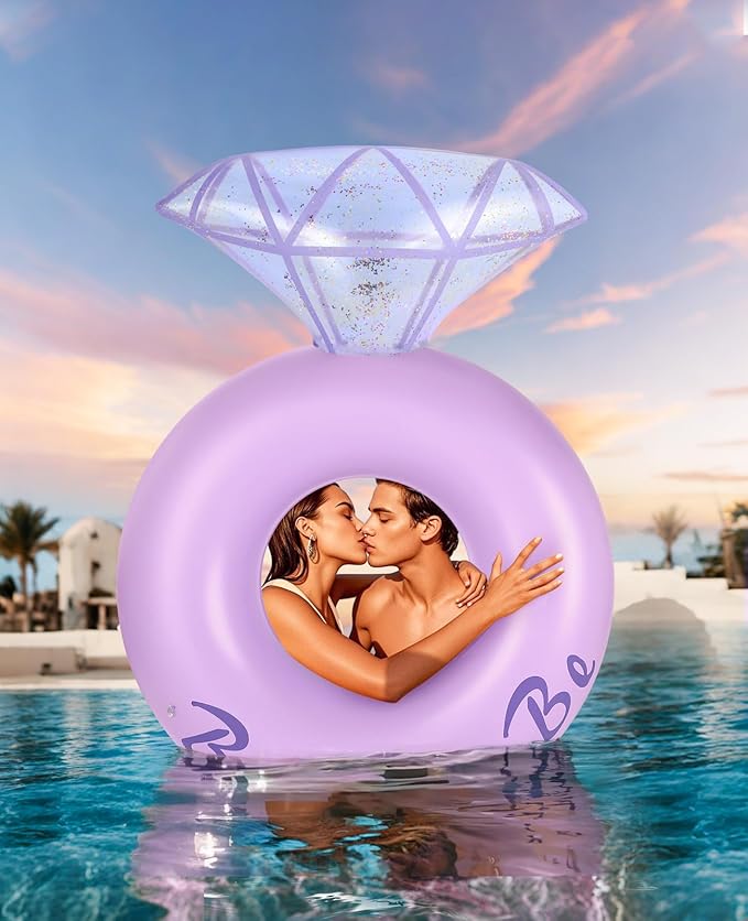 HeySplash Pool Floats, Inflatable Diamond Ring Pool Float, Large Engagement Ring Floatie for Bachelorette Party, Swim Tube River Lake Wedding Bride Stagette Decor Fun Toy Raft for Adults, Pink Blue