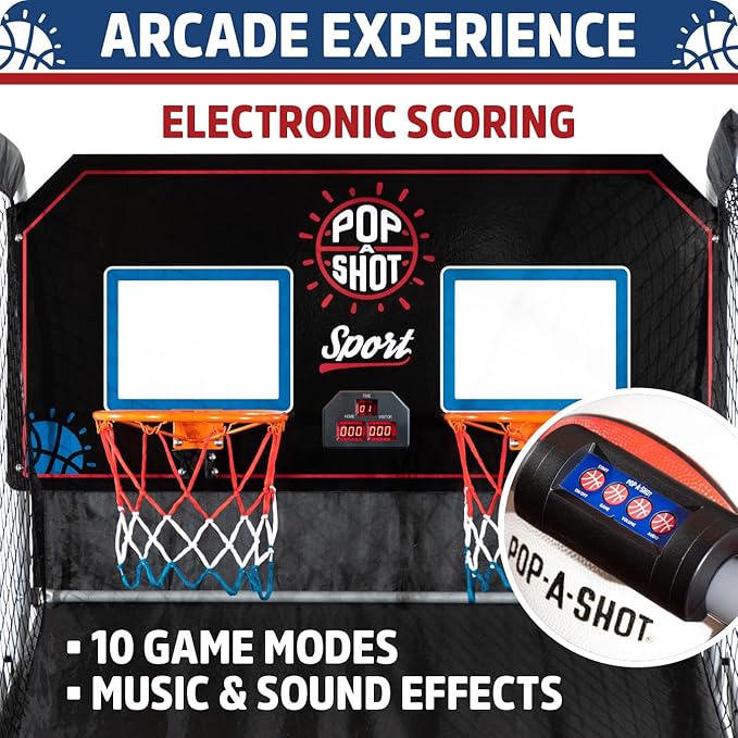 Pop-A-Shot - Dual Shot Sport | Arcade Basketball Game for Home | Paddle Scoring Hoop, 10 Game Modes, 4 Balls | Foldable for Easy Storage | Fun for All Players