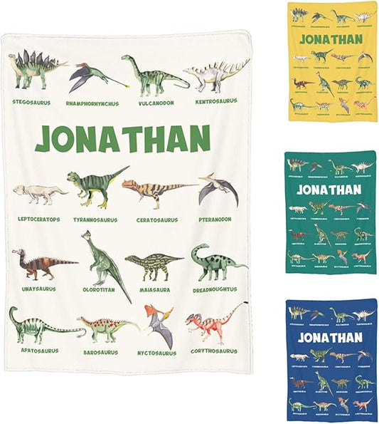 Personalized Dinosaur Blankets for Kids, Baby, Toddler, Custom Soft Warm Fleece Throw Blanket with Name, Christmas Birthday Gifts for Boys Girls