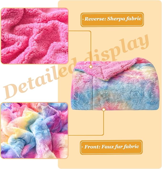 NEWCOSPLAY Super Soft Faux Fur Throw Blanket for Couch Dark Rainbow Sherpa Fuzzy Plush Warm Blanket for Sofa Bed (Dark Rainbow, Throw(50"x60"))