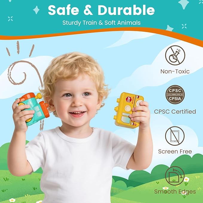 Learning Toys for Toddlers 2 3 4 Years, Musical Educational Farm Train Montessori Learning Toy with 6 Farm Animals and Farmer Learn, Key Unlock Fun, Easter Christmas Birthday Gift for Kids Boys Girls