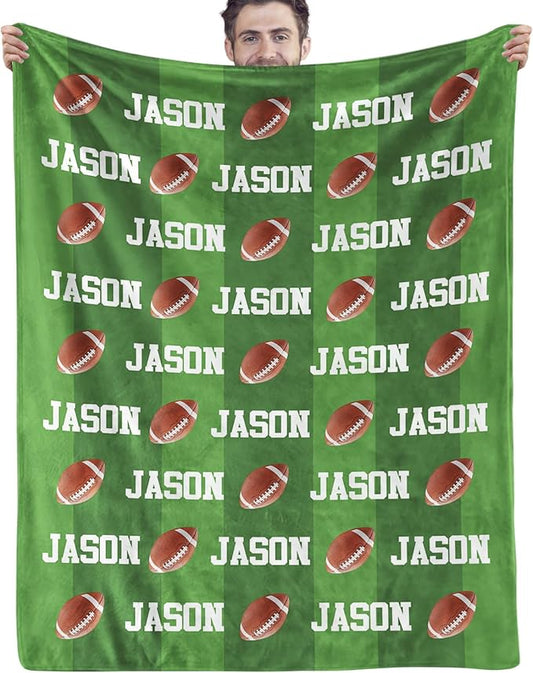 Personalized Football Blankets with Name Numbers, Custom Football Team Game Throw Flannel Blankets Stuff Gifts for Boys Sports Lover Fans Kids Adult