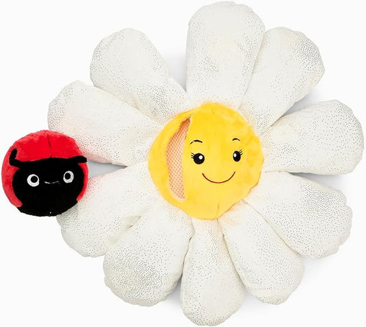 Flourish Pets 3 in 1 Multi-Layer Chew Toy for Active Dogs | Non-Toxic BPA Free Double Stitched Soft Fabric Exterior Dog Toys | Long-Lasting Dog Plush Toys - Large White Daisy 17"