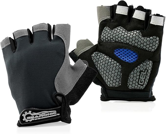 GEARONIC Mens Cycling Gloves, Fingerless Mountain Bike Gloves for Men, Breathable MTB bicycle gloves, Gel Padded Road biking gloves, Anti-slip Road Motorcycle Gloves for Men/Women, Half Finger Guantes