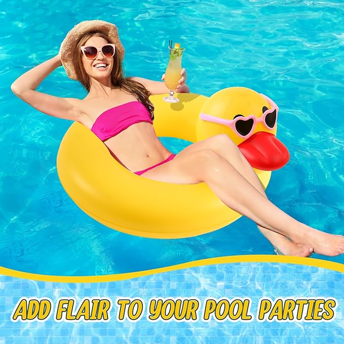 Hungdao 2 Pcs Funny Duck Pool Floats Large 39.4'' Rubber Ducks Floatie Inflatable Tube Swim Ring Giant for Summer Beach Swimming Pool Carnival Birthday Party Floaty Supplies Adults(Sunglasses)