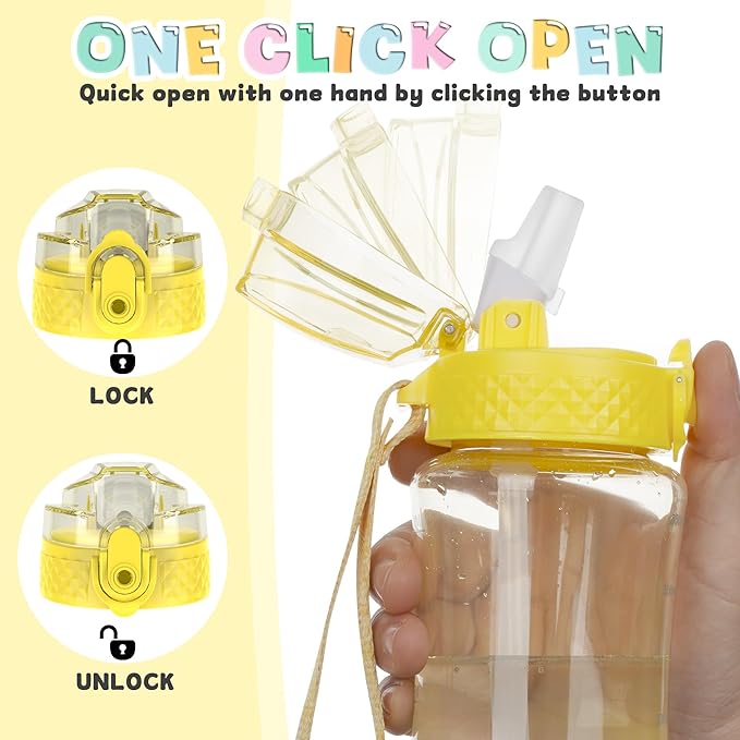OLDLEY 12oz Kids Water Bottle for School - Motivational With Silicone Straw, Leak-Proof Tritan BPA-Free, Reusable for Girls Boys, Butter