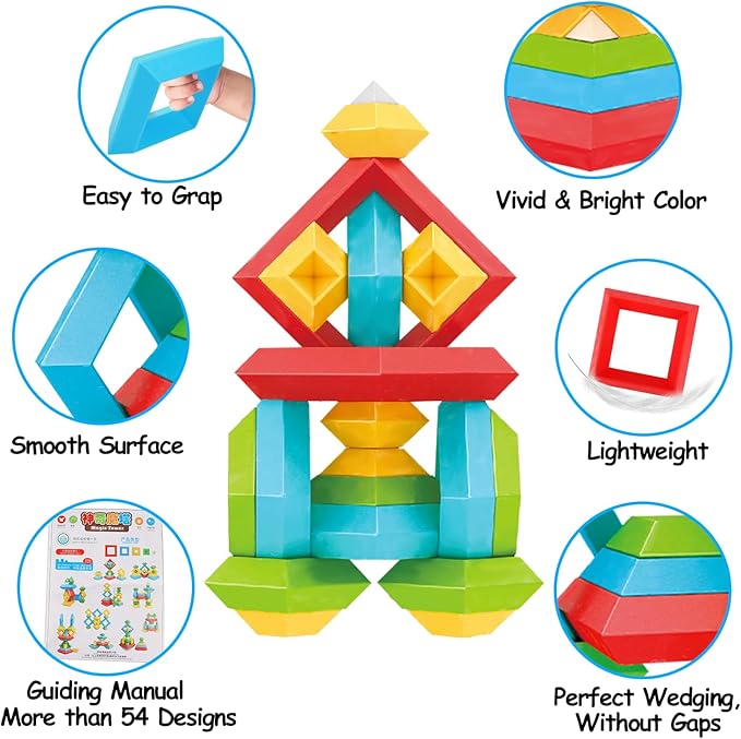 Tsomtto Montessori Toys for 1 2 3 4 5 6 Year Old Boy Girl Toddlers Preschool Learning Activities 30 Pcs Stacking Building Blocks STEM Stackable Educational Sensory for Kids Age 1-3 3-5