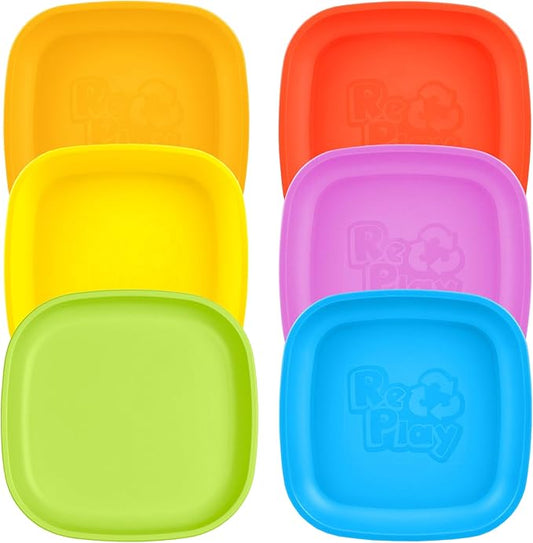 Re-Play Toddler Plates - 22 Oz. Deep-Walled Flat Kids Plates - Dishwasher & Microwave Safe - Made in USA - Set of 6-7.37" x 7.37" x 1.25" - Crayon Box