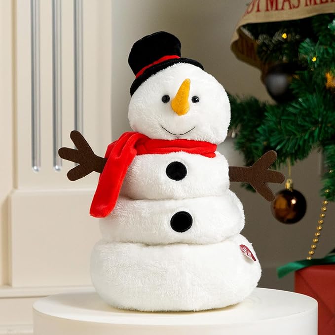 HollyHOME Animated Snowman Plush Singing and Dancing Snowman with LED Lights Christmas Plush Toy for Kids