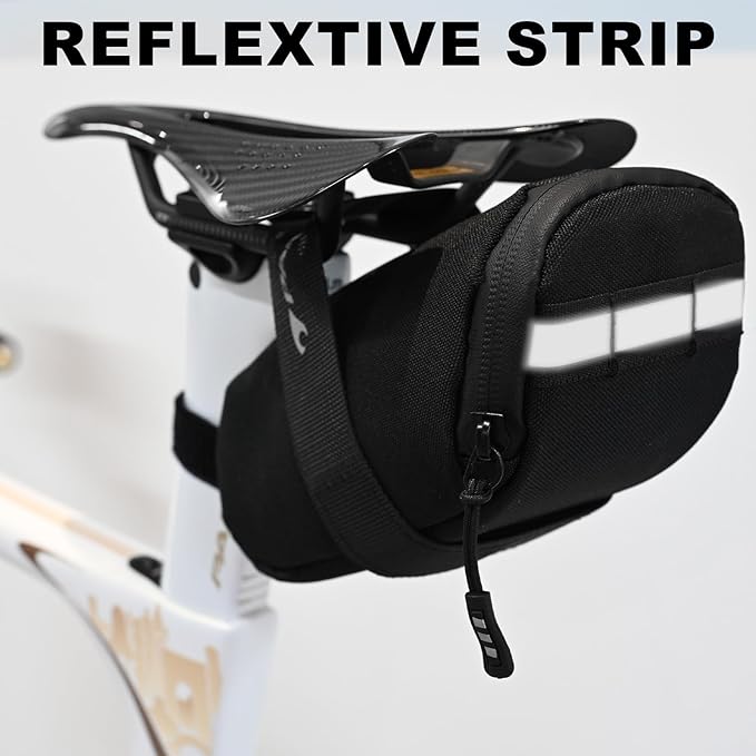 PARDUS Bike Saddle Bag, Water Resistant Bicycle Seat Bag, Durable Under Seat Storage Pouch with Multi-Tool Sleeves, Small Compact Bike Bag, Black
